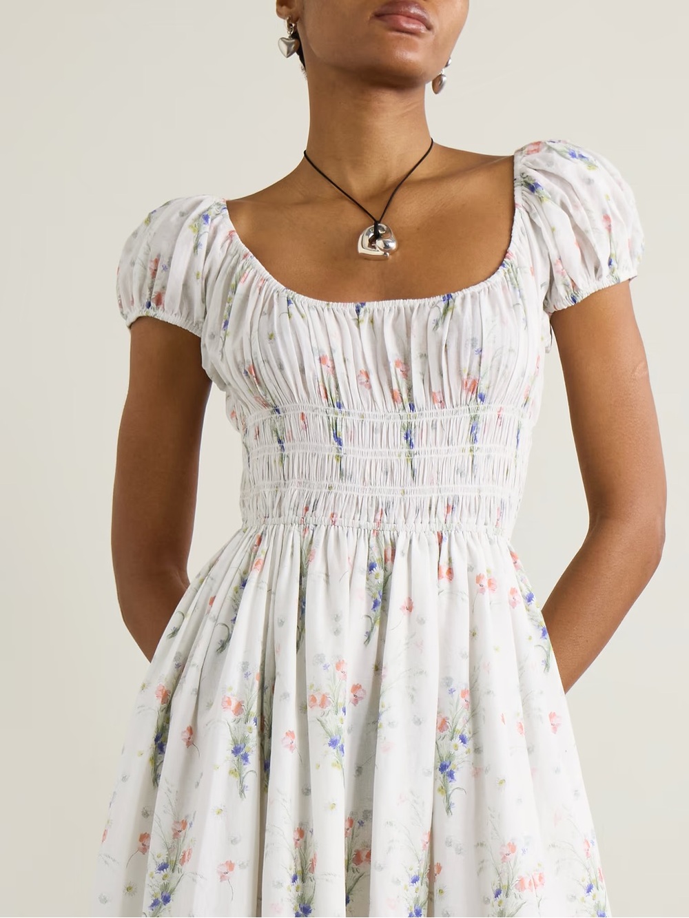 NWT DOEN Quinley shirred floral-print organic cotton midi dress